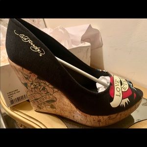 NWT Ed Hardy Size 10 Wedge Heels. Beautiful never been worn.